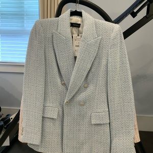 Zara double breast blazer. Silver embossed buttons, silver thread add shine.